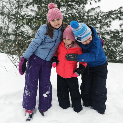 Finn, Avery and Mae in the snow